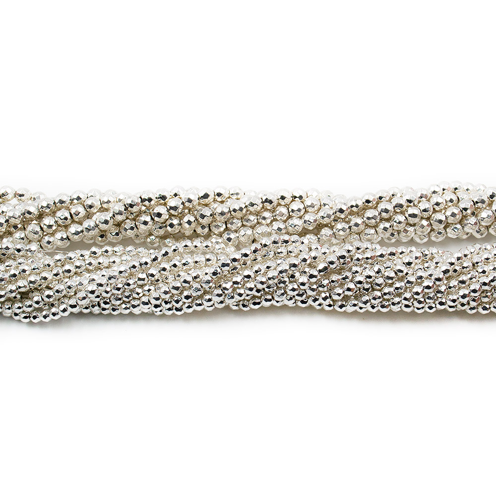 Фото товара гематит с покрытием белое серебро шар грань