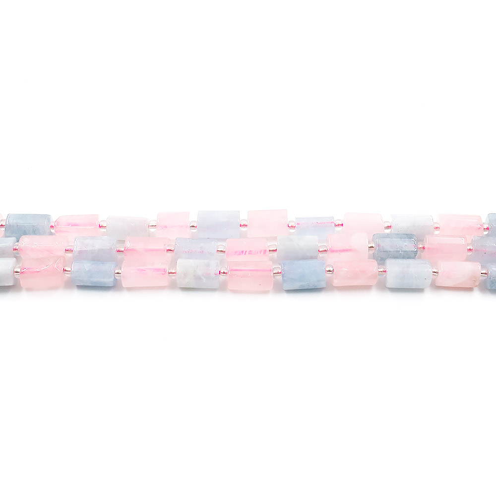 Мадагаскарский розовый кварц,аквамарин цилиндр грань 11*7 мм