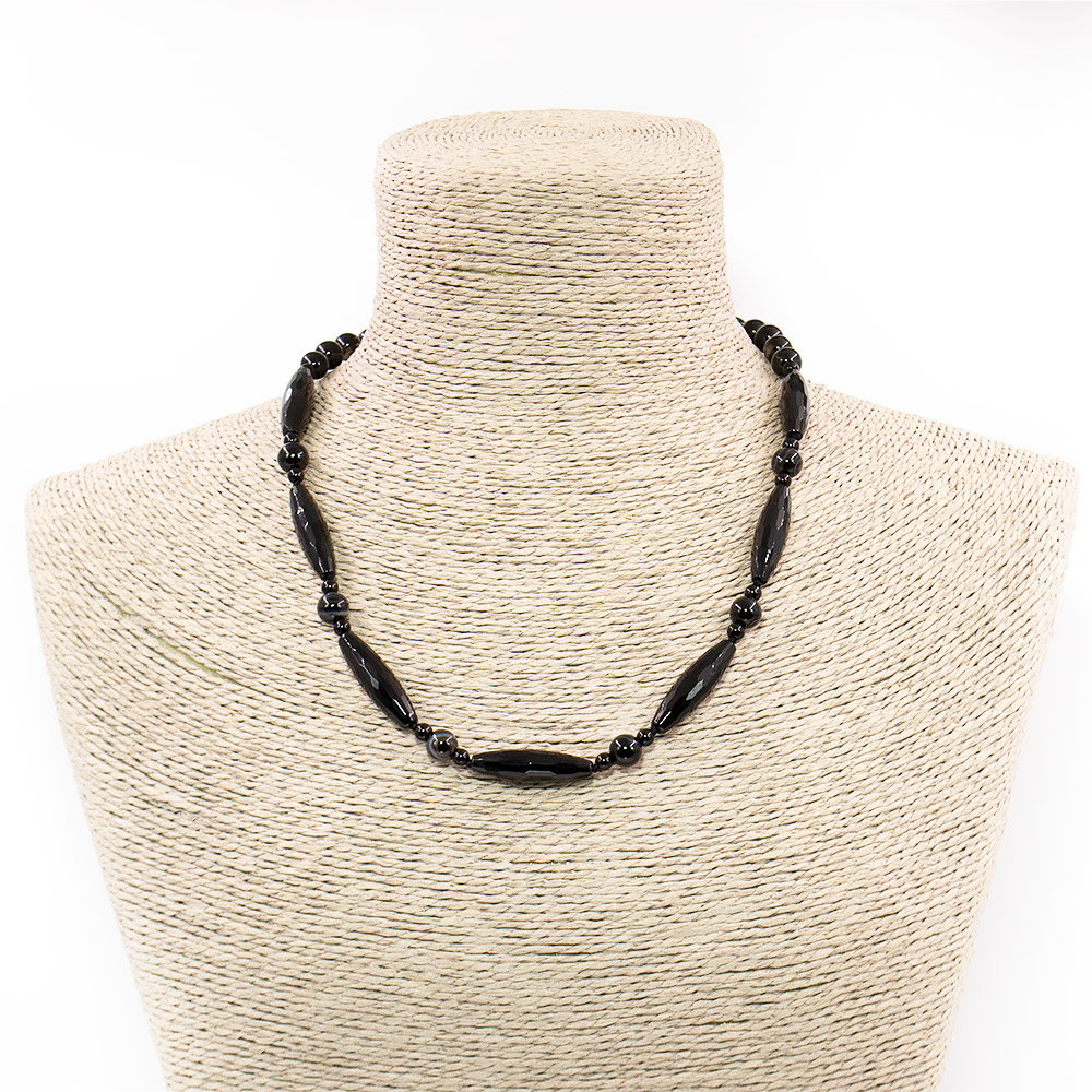 Фото товара бусы из агата черного бочонок 30*8 мм граненый