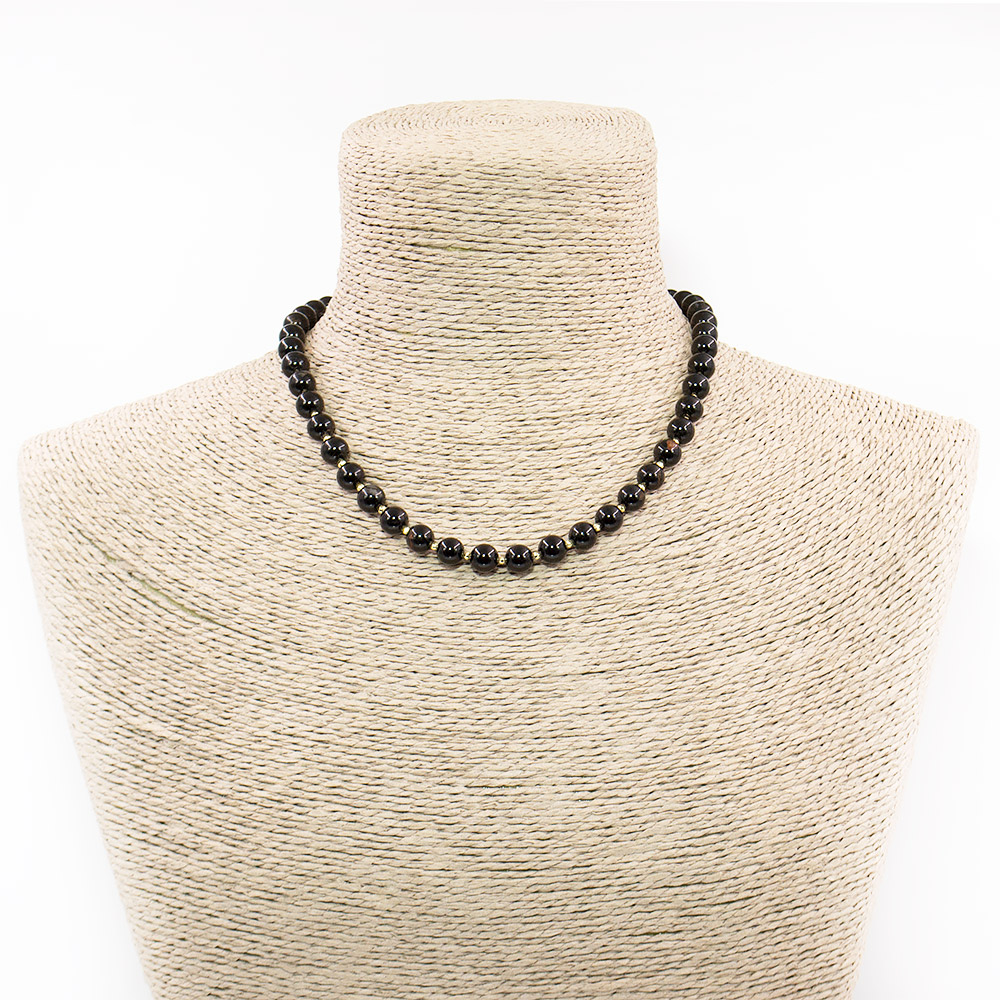 Фото товара бусы из турмалина черного 8 мм со вставками из гематита