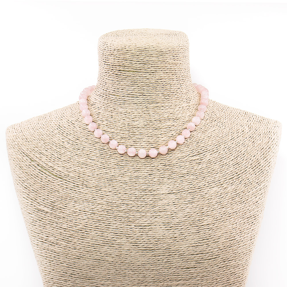 Бусы из розового кварца 8 мм со вставками из гематита