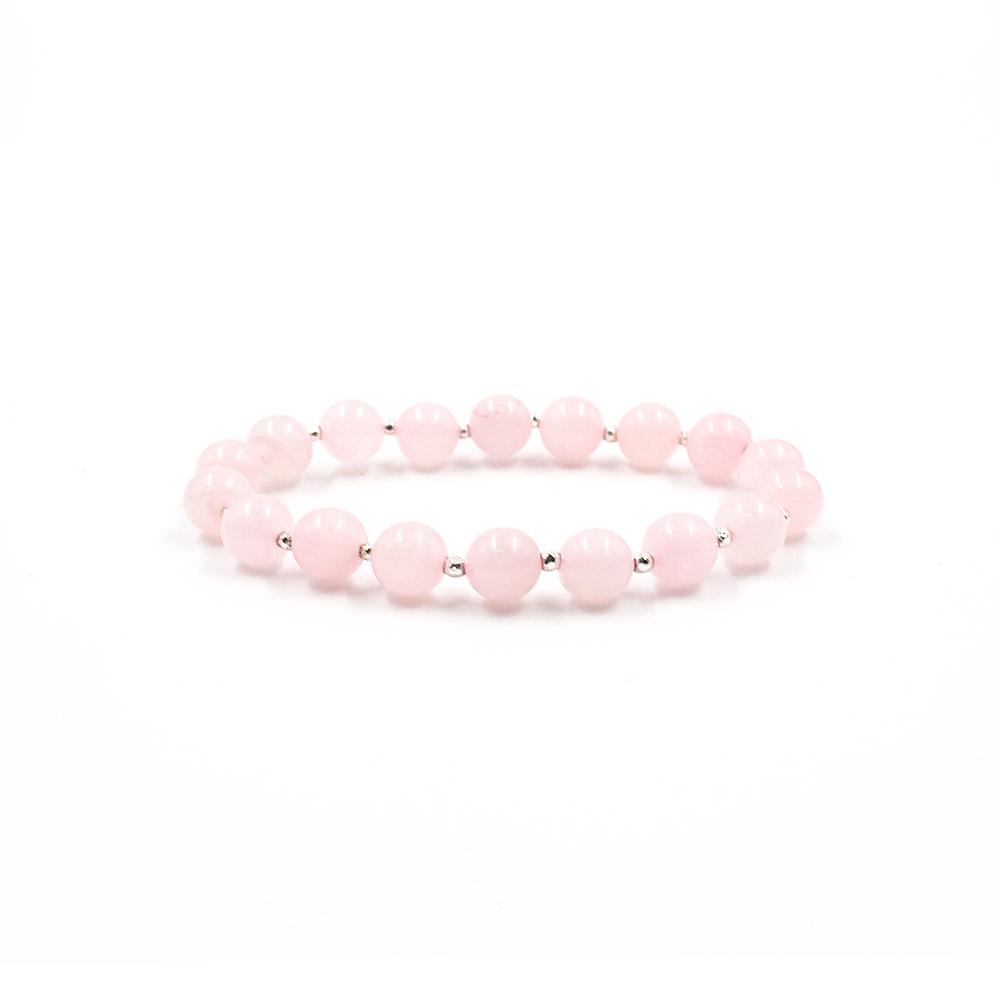 Фото товара браслет из розового кварца 8мм со вставками из гематита грань