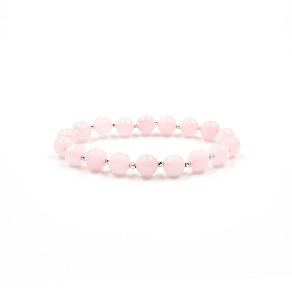 Браслет из розового кварца 8мм со вставками из гематита грань