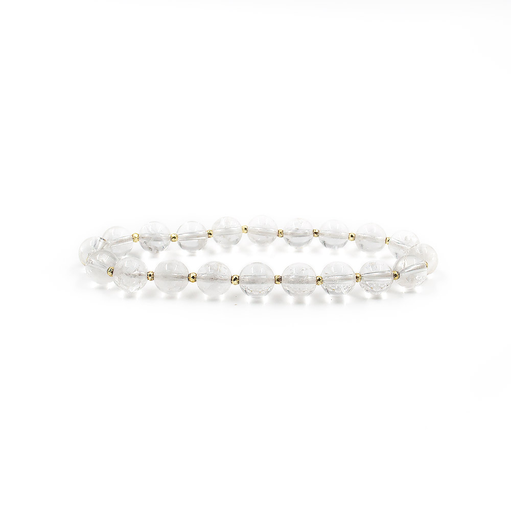 Браслет горный хрусталь 8мм со вставками из гематита