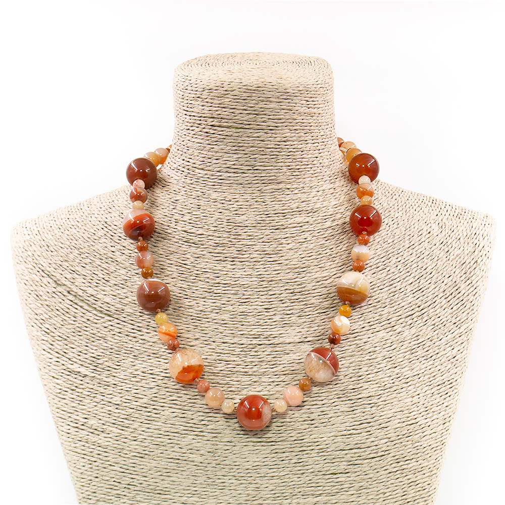 Фото товара бусы из агата с кварцем цвет сердолик шар 18 мм