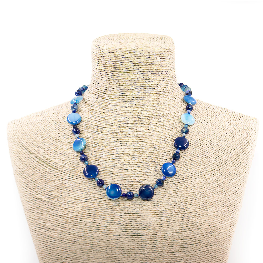 Фото товара бусы агат синий таблетка круглая 15 мм