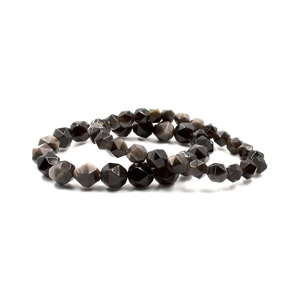 Фото товара браслет из обсидиана серебристого крупная грань