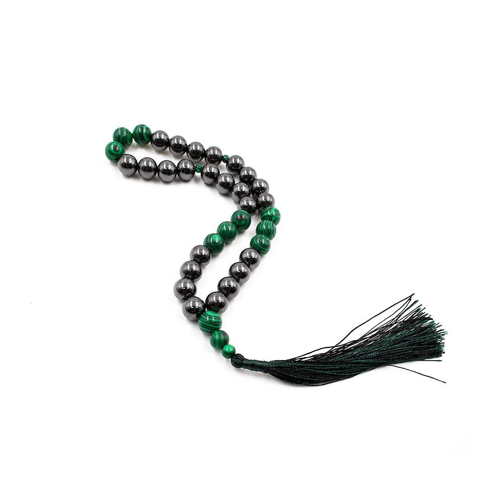 Фото товара четки из малахита имитации и гематита 33 бусины