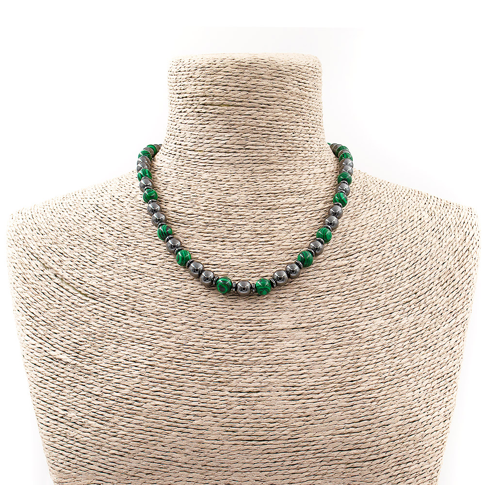 Бусы из малахита имитации с гематитом шар 8 мм