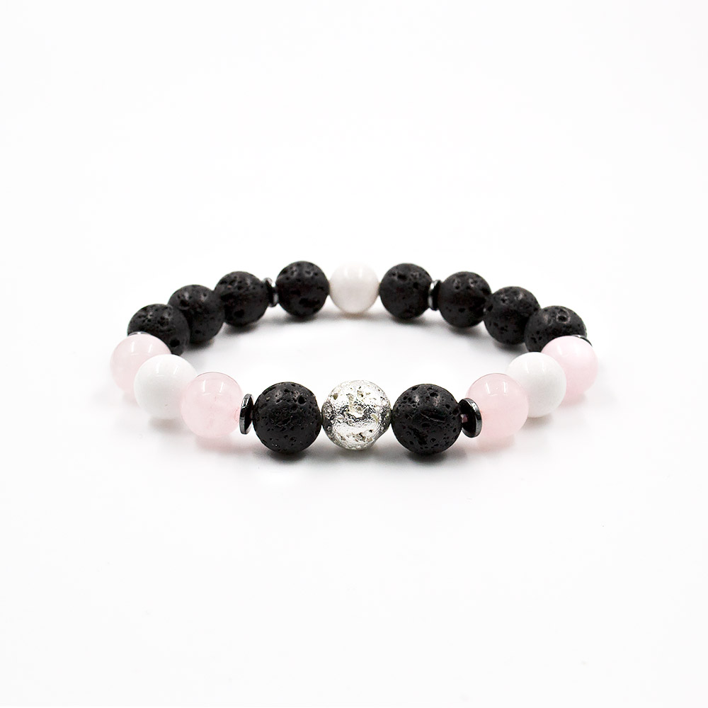 Фото товара браслет микс розового кварца,кахолонга,лавы шар 10 мм