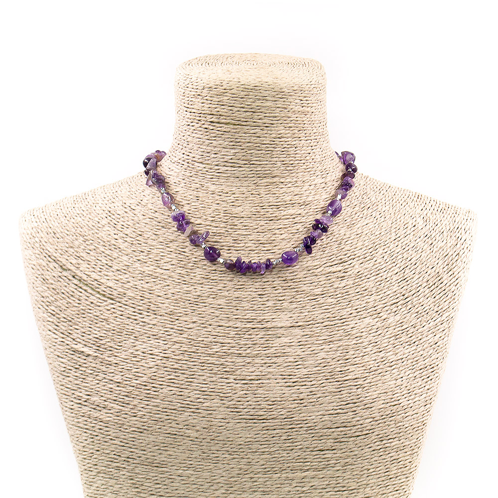 Фото товара бусы-чокер из аметиста крошки со вставками из гематита