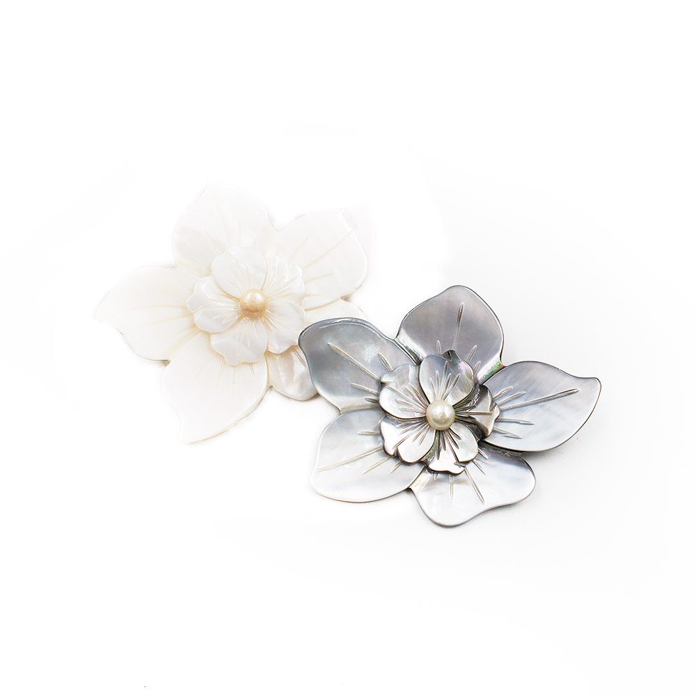 Фото товара брошь-кулон перламутр "цветок 5 лепестков с жемчугом"