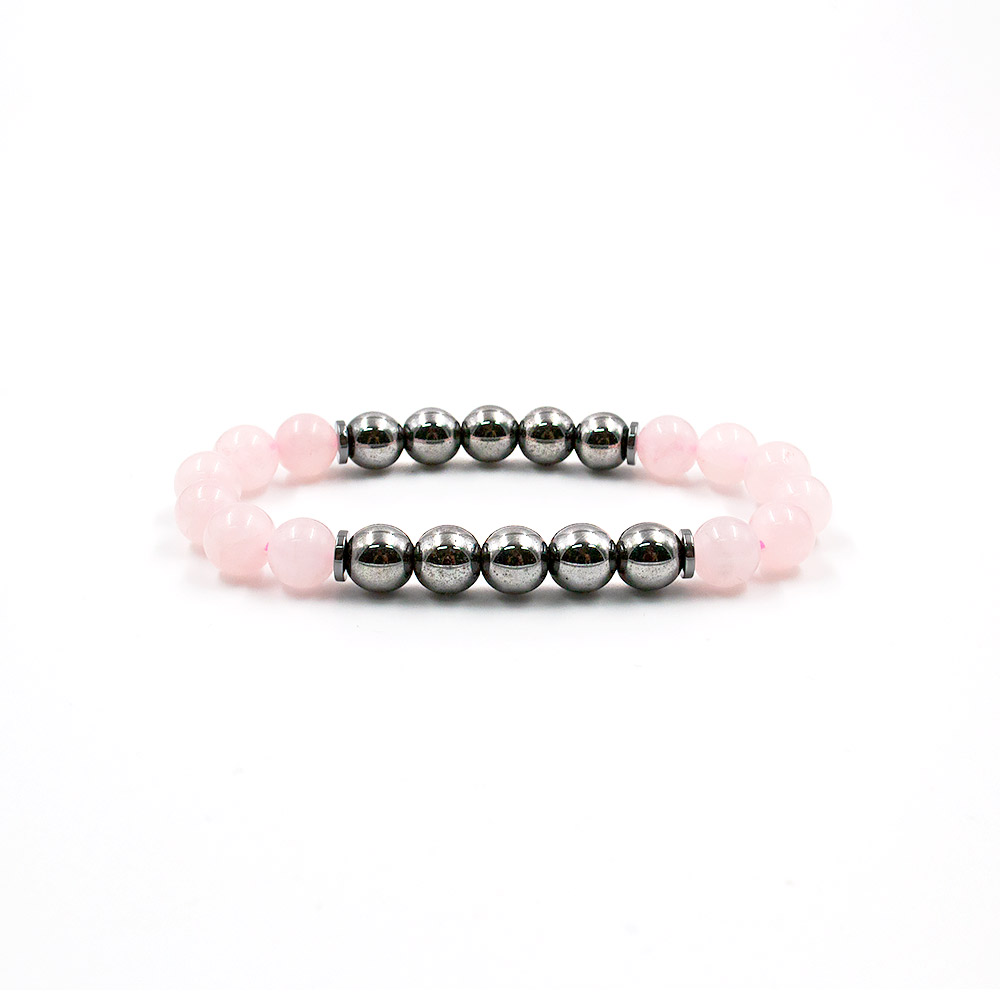Фото товара браслет микс розовый кварц,гематит 8 мм