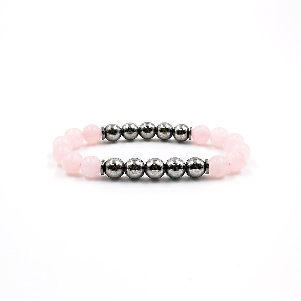 Браслет микс розовый кварц,гематит 8 мм
