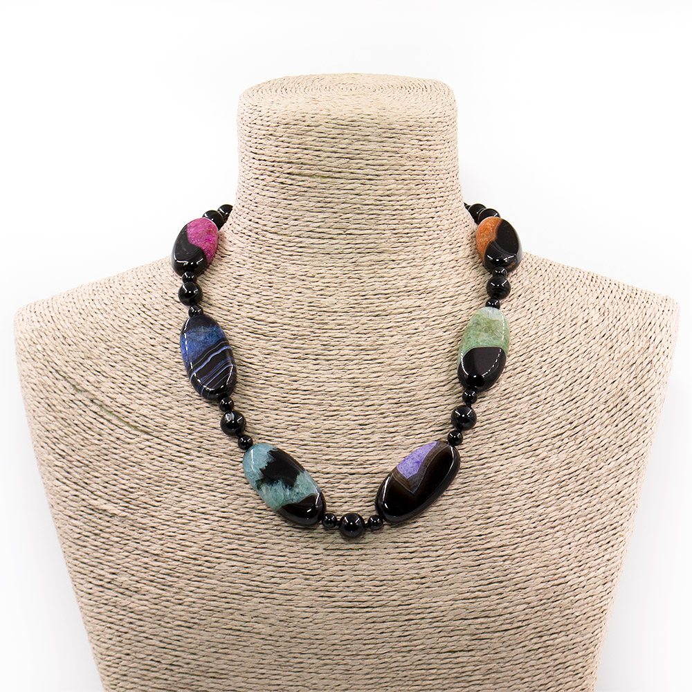 Фото товара бусы из агата с кварцем микс цветов таблетка овальная 20*40 мм