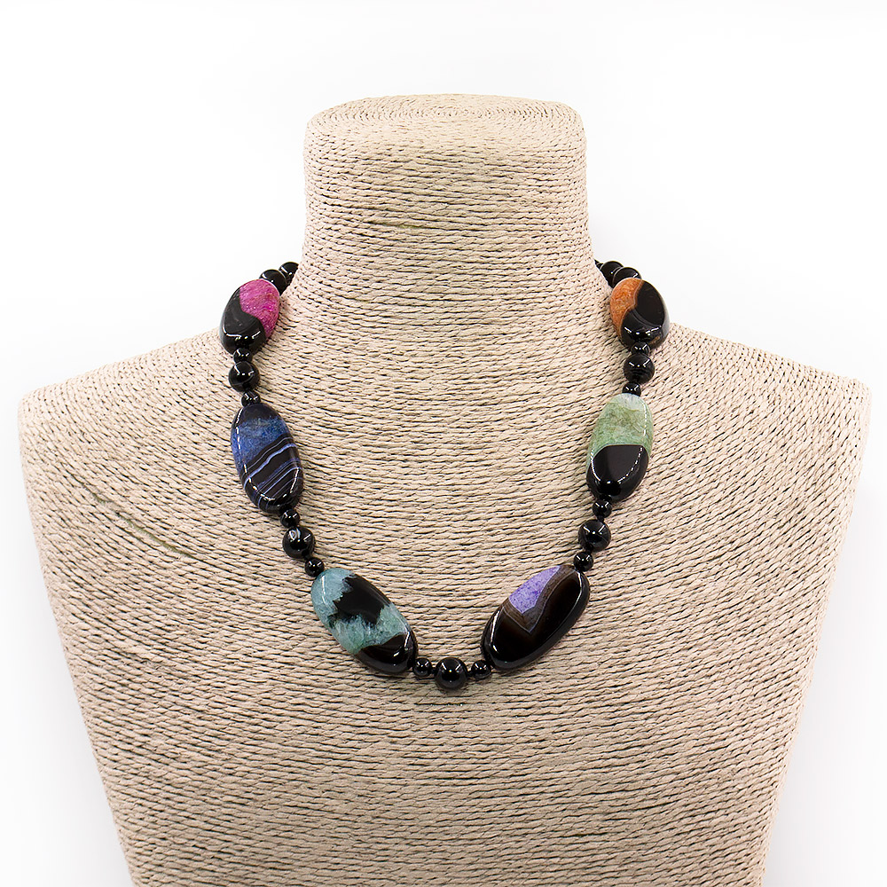 Бусы из агата с кварцем микс цветов таблетка овальная 20*40 мм