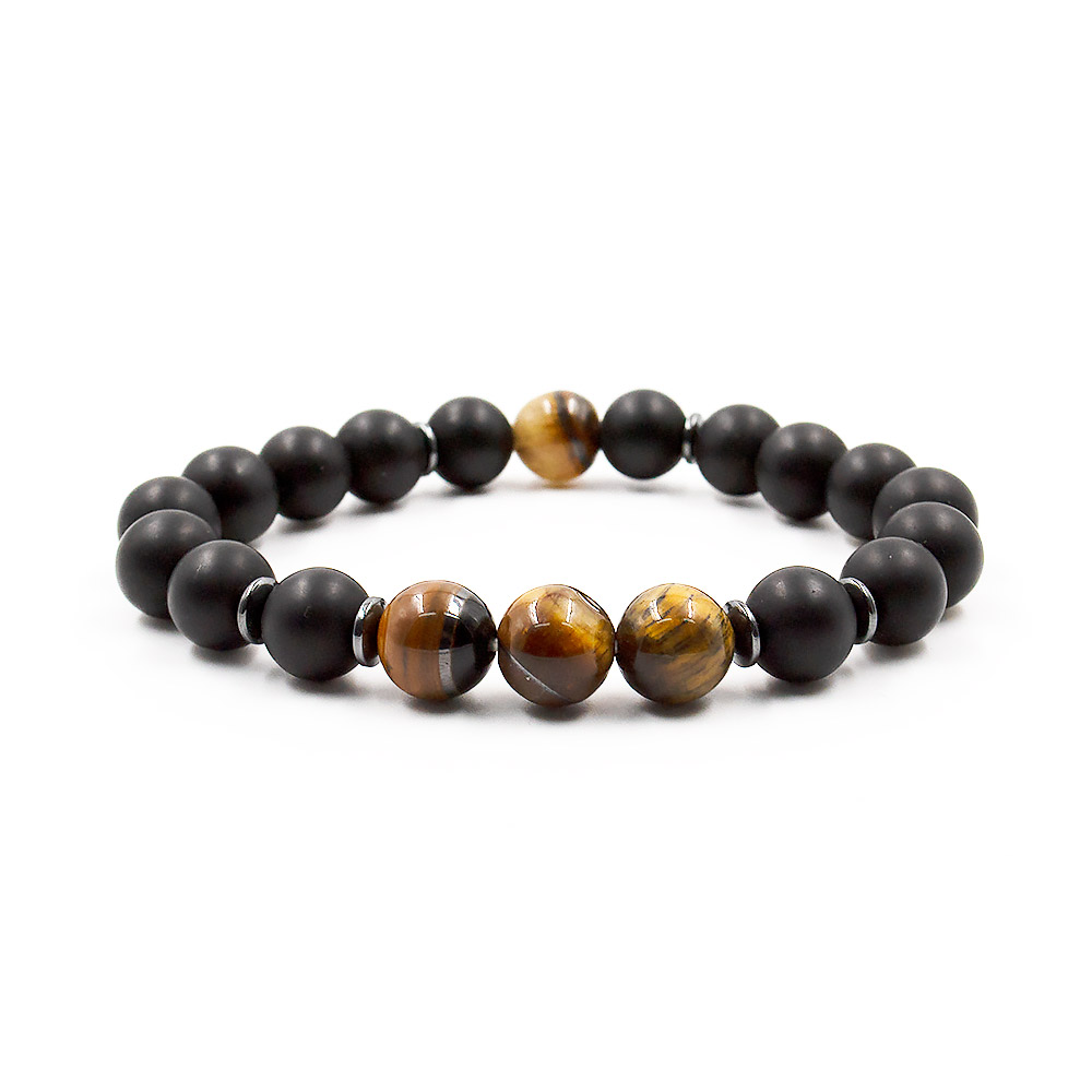 Браслет из шунгита и тигрового глаза со вставками из гематита шар 10 мм