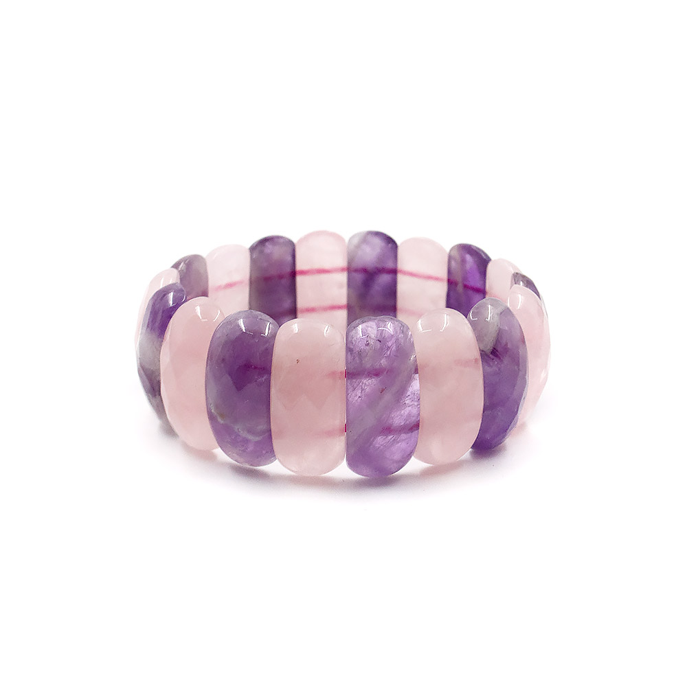 Фото товара браслет из розового кварца и аметиста 25*12 мм грань