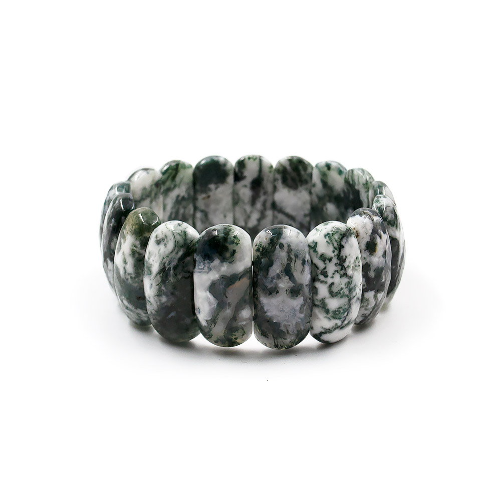 Браслет из агата мохового бело-зеленого 25*13 мм грань