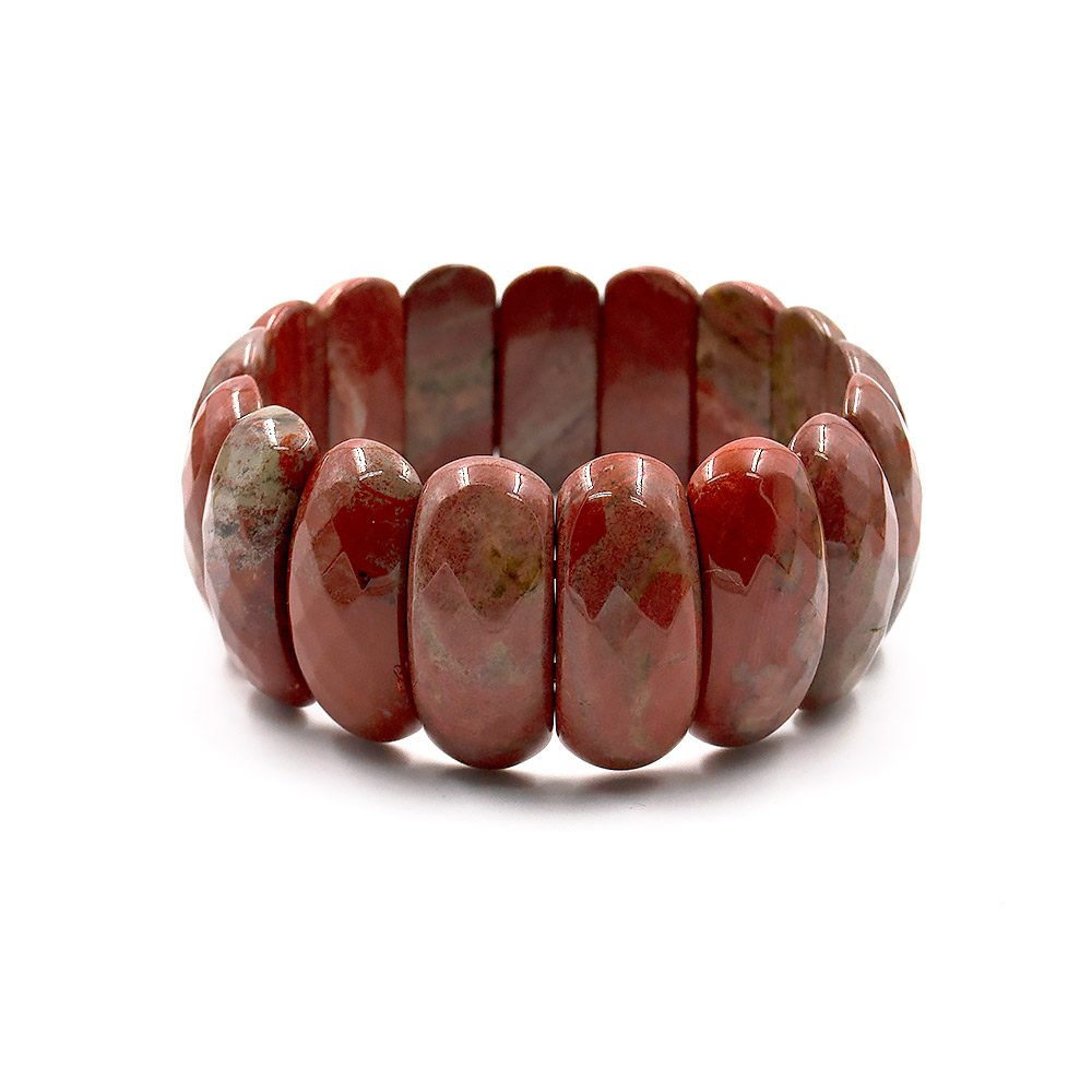 Браслет из яшмы кирпичной пестрой бледной сегмент 25*12 мм грань