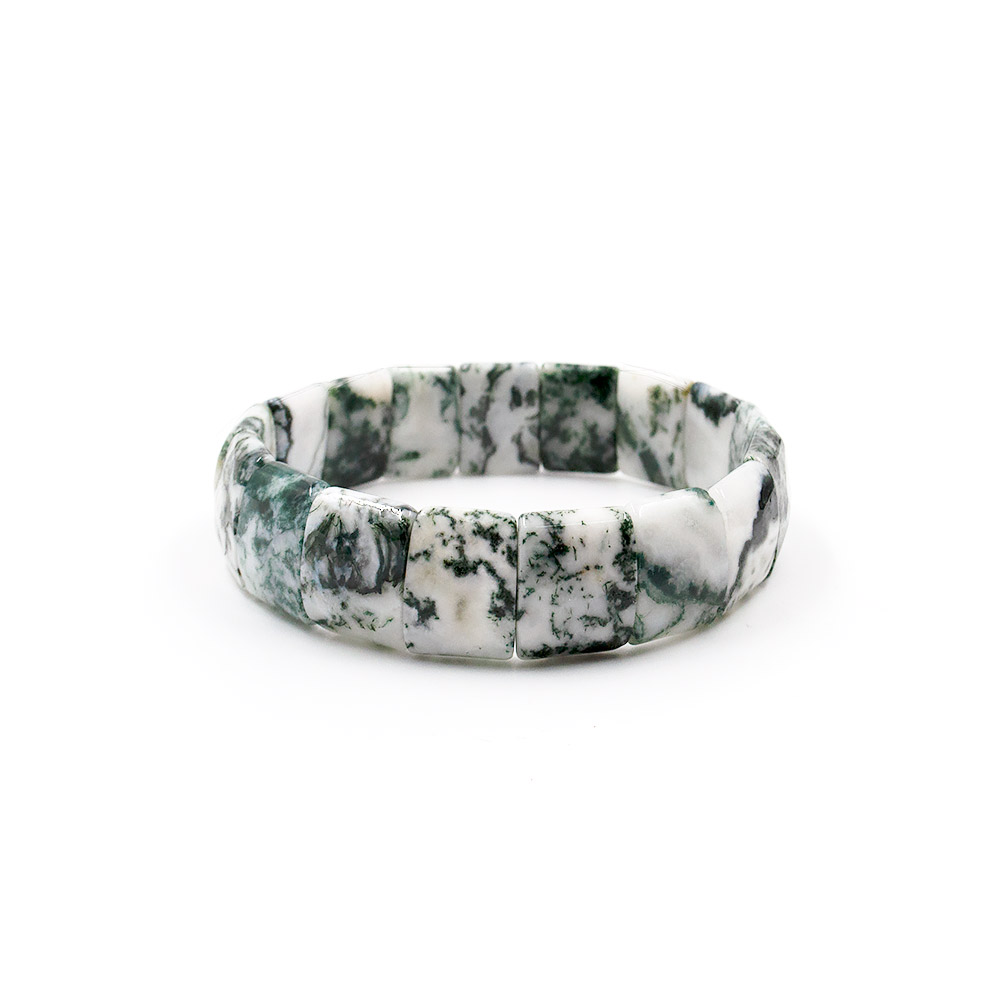 Фото товара браслет из агата мохового бело-зеленого 15*12 мм грань