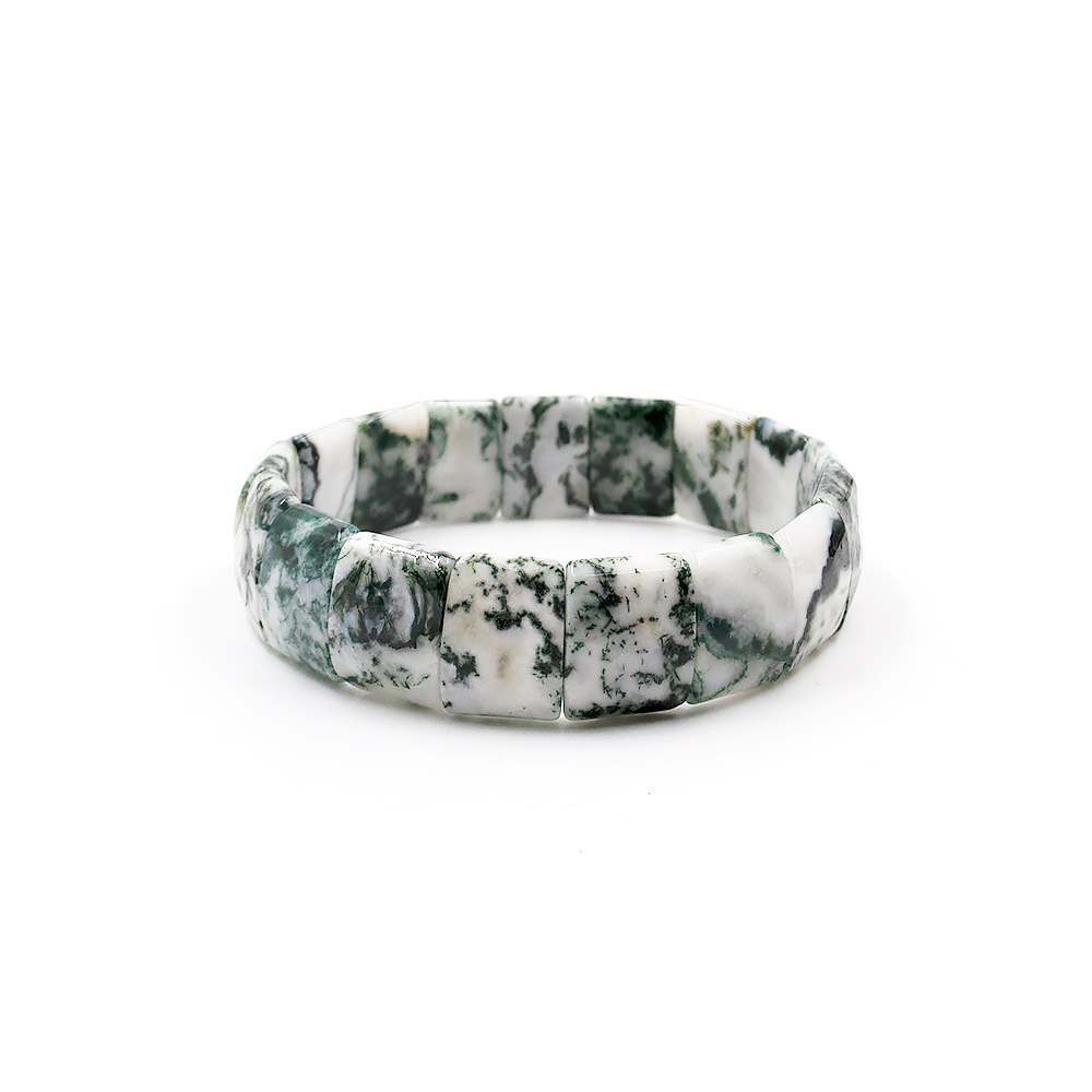 Фото товара браслет из агата мохового бело-зеленого 15*12 мм грань