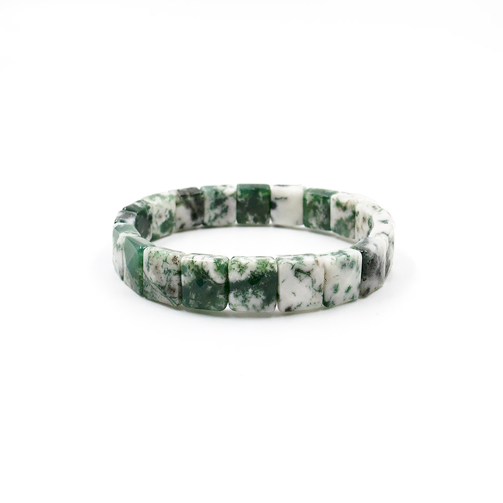 Фото товара браслет из агата мохового бело-зеленого 10*10 мм грань