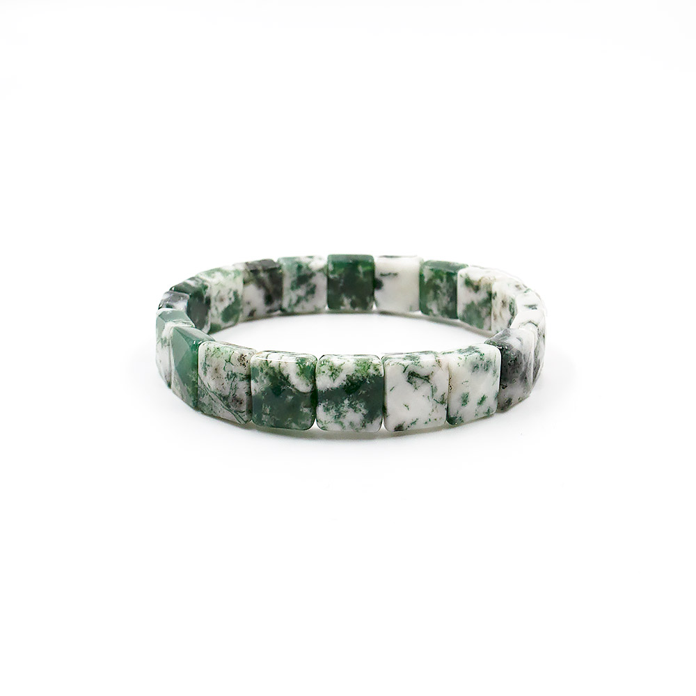 Браслет из агата мохового бело-зеленого 10*10 мм грань