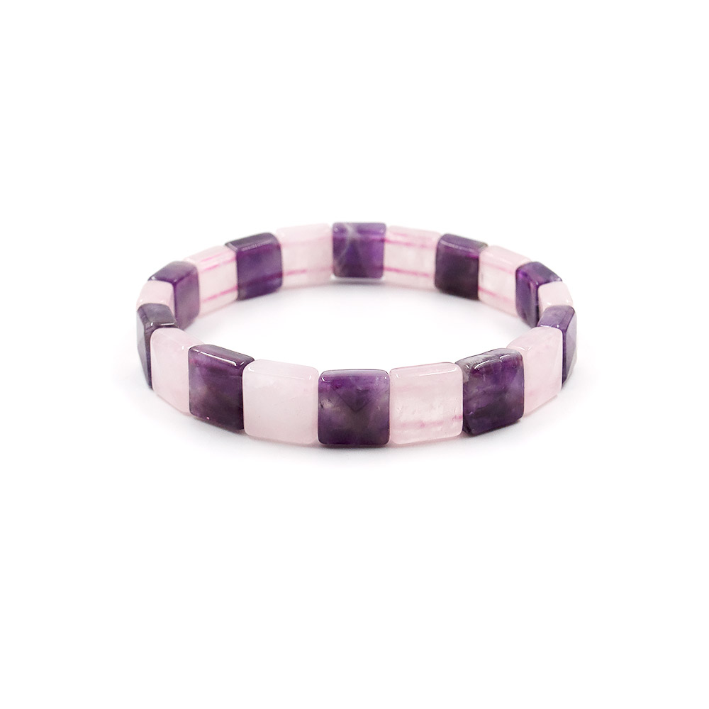 Фото товара браслет из розового кварца и аметиста квадрат 10*10 мм грань