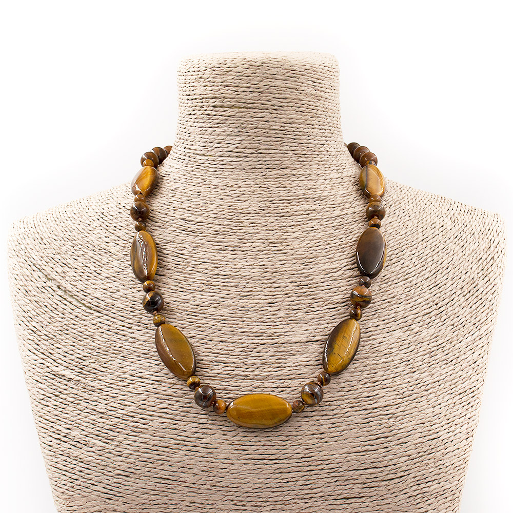 Фото товара бусы из тигрового глаза таблетка овальная вытянутая 30*15 мм