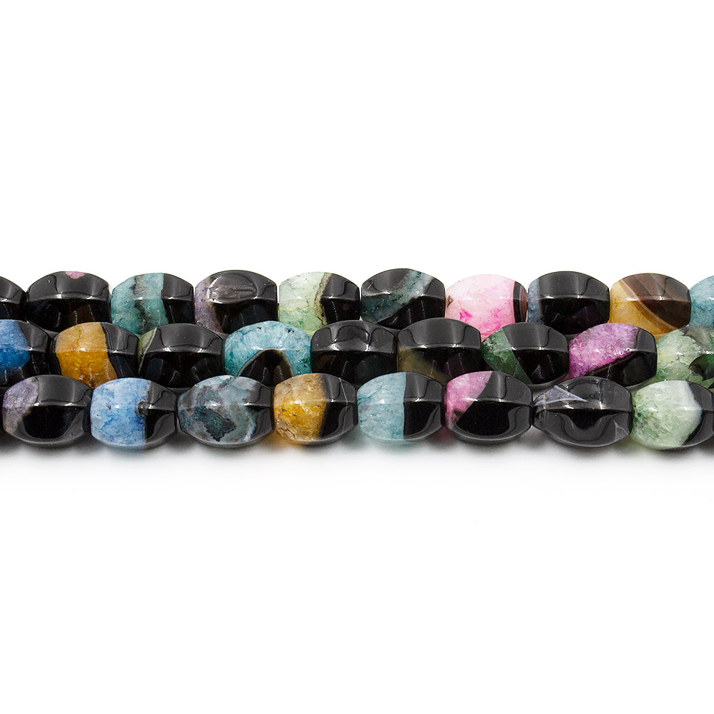 Фото товара агат черный с кварцем цветным бочата 13*11 мм с гранями