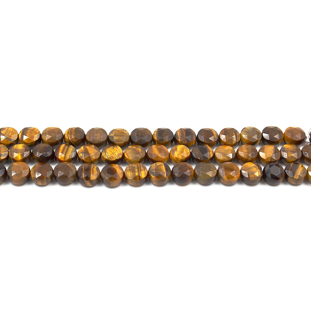 Фото товара тигровый глаз таблетка круглая граненая 8 мм