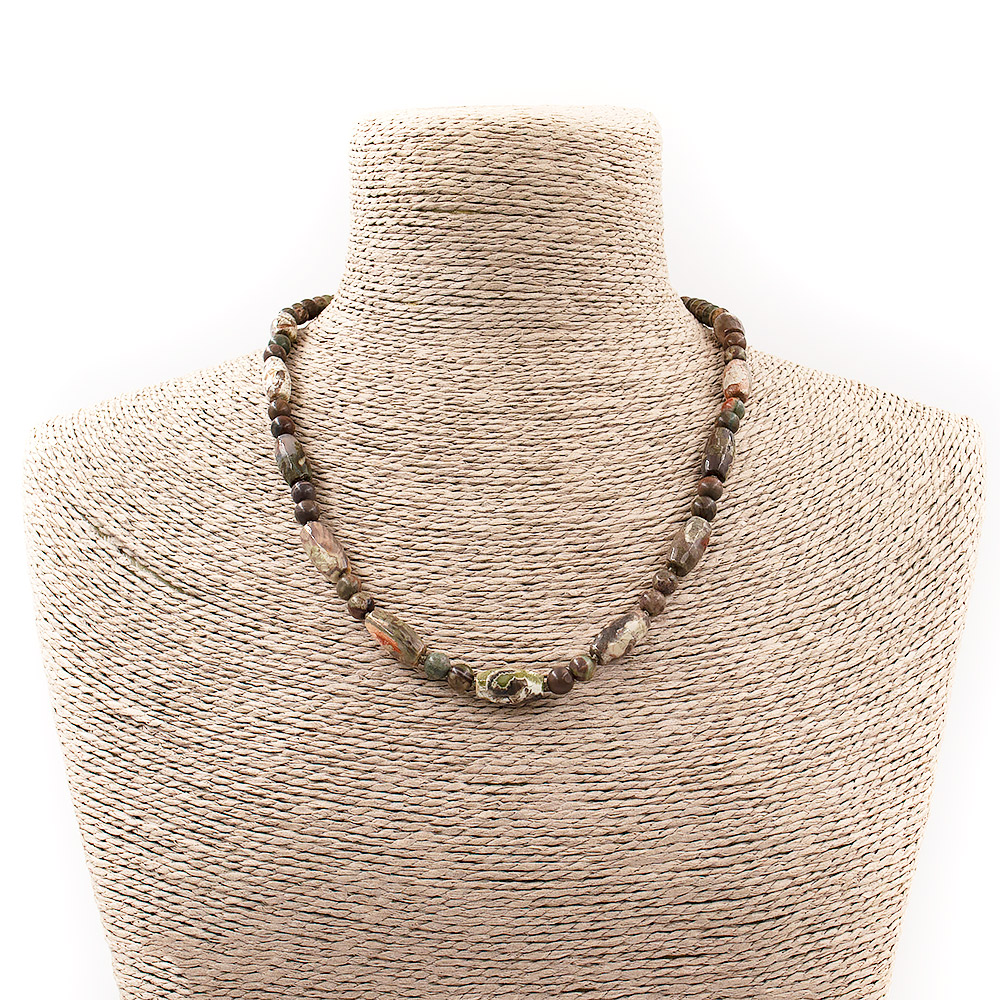 Бусы из яшмы пейзажной бочонок граненый 20*13 мм