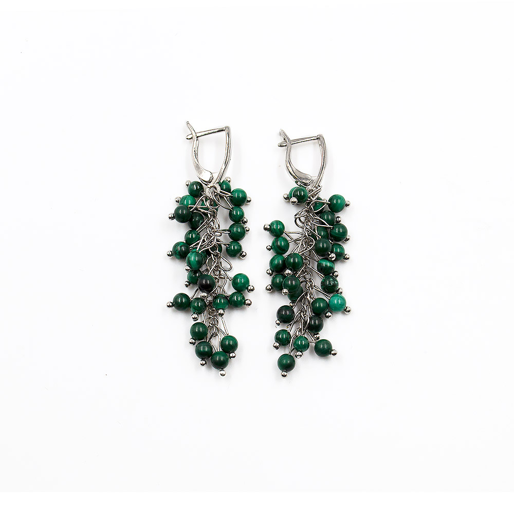 Серьги "Гроздь" малахит натура