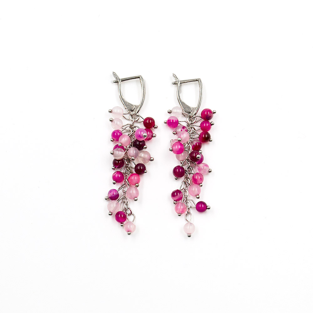 Фото товара серьги "гроздь" агат цвет фуксия