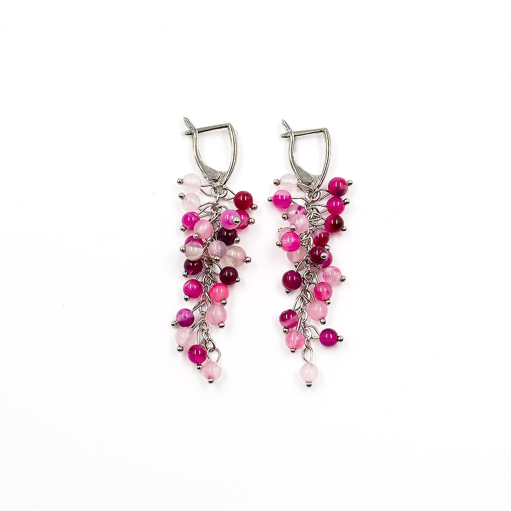 Серьги "Гроздь" агат цвет фуксия