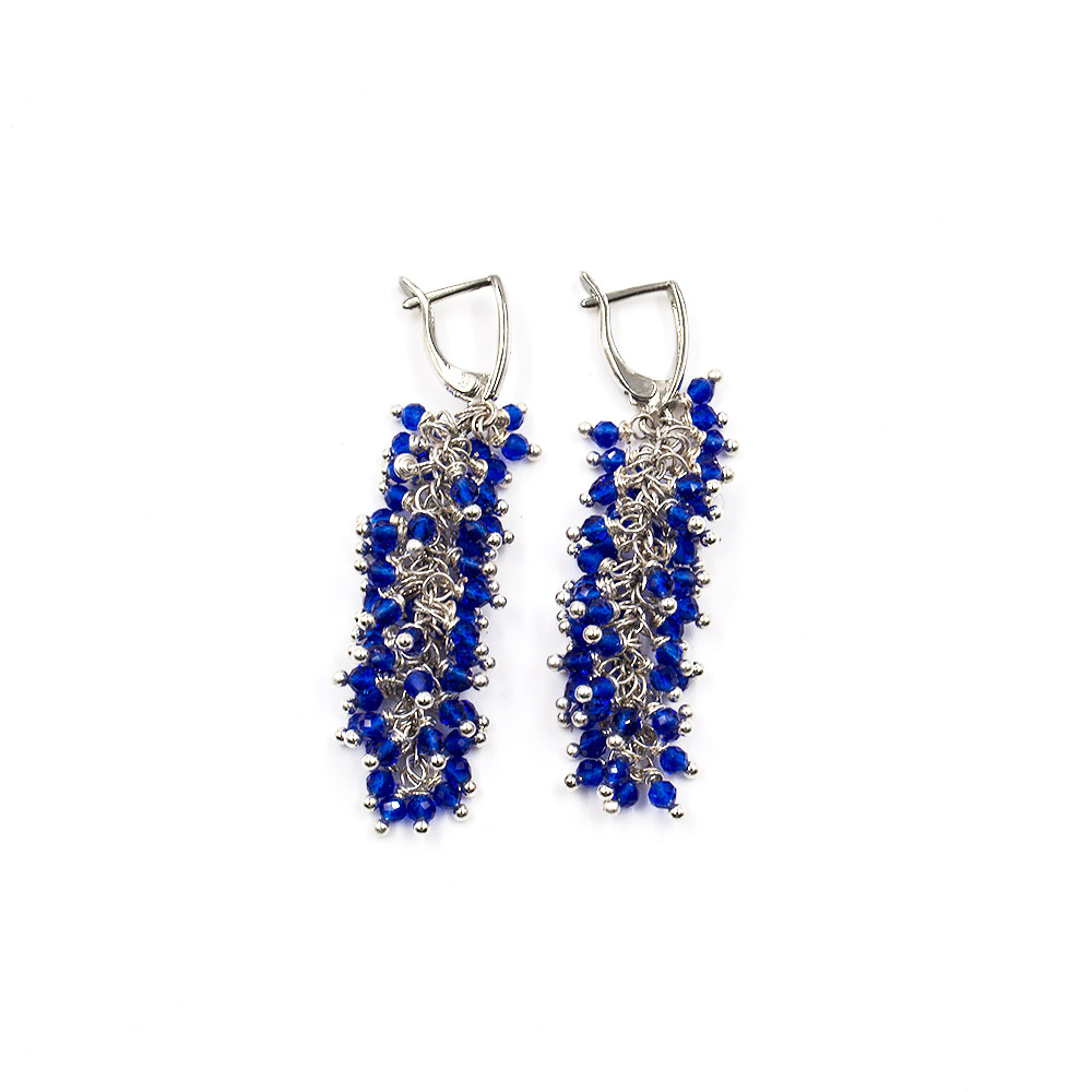 Фото товара серьги длинные из ювелирного стекла цвет синий