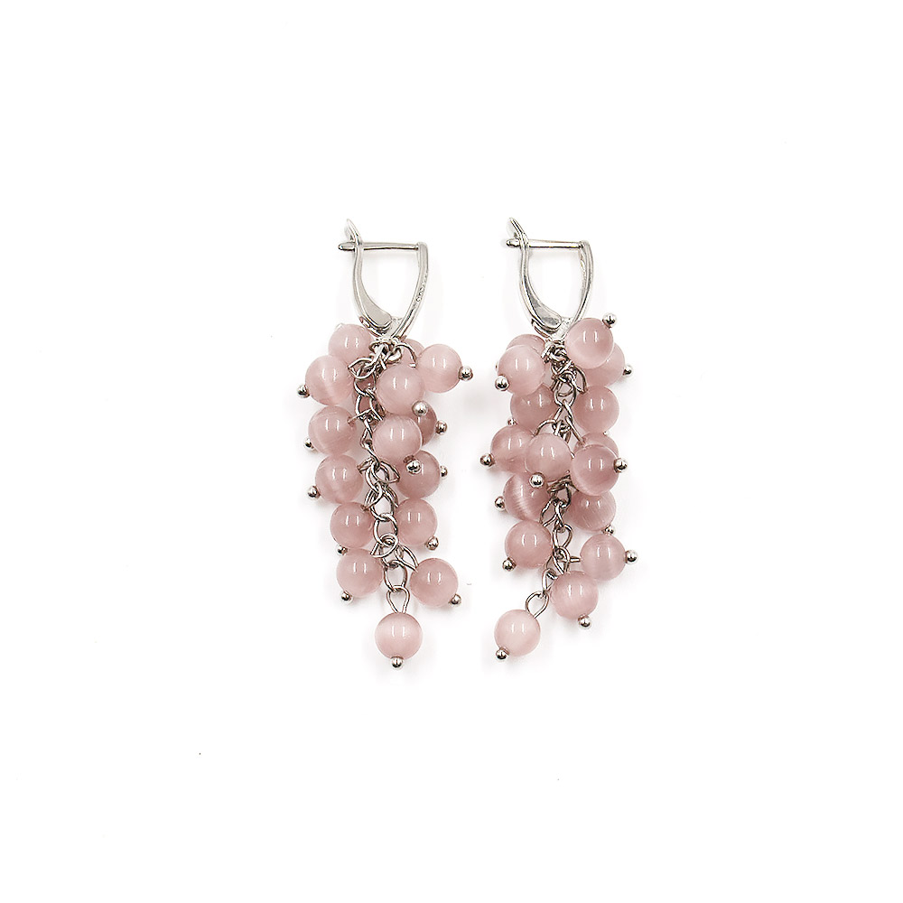 Серьги "Гроздь" кошачий глаз имтация 6 мм пудровые