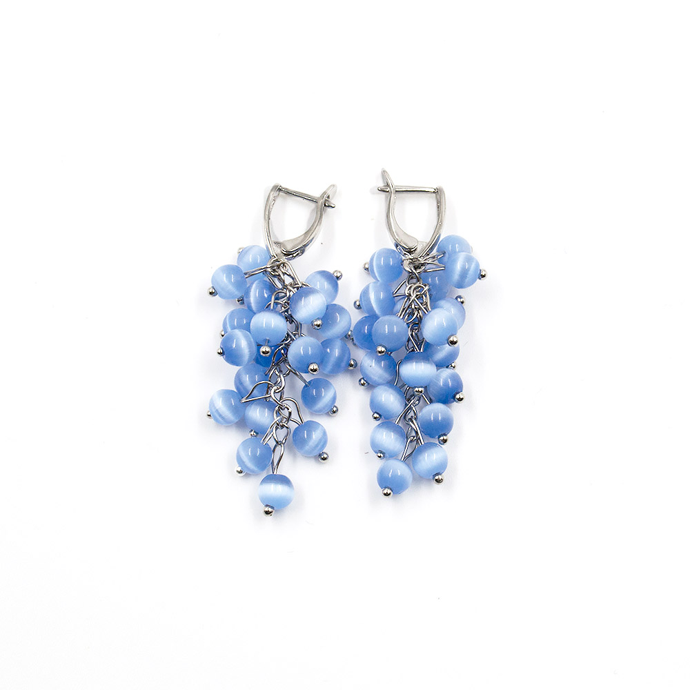 Фото товара серьги "гроздь" кошачий глаз имтация 6 мм синие