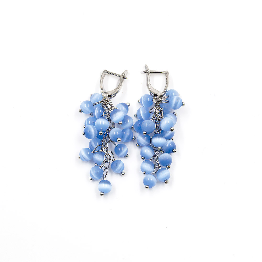 Серьги "Гроздь" кошачий глаз имтация 6 мм синие