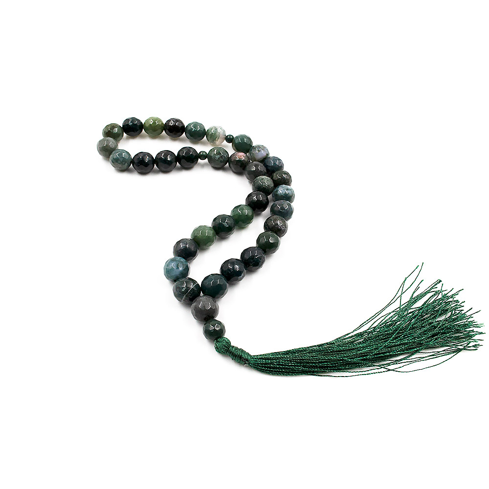 Фото товара четки из яшмы зеленой 10 мм 33 бусины грань