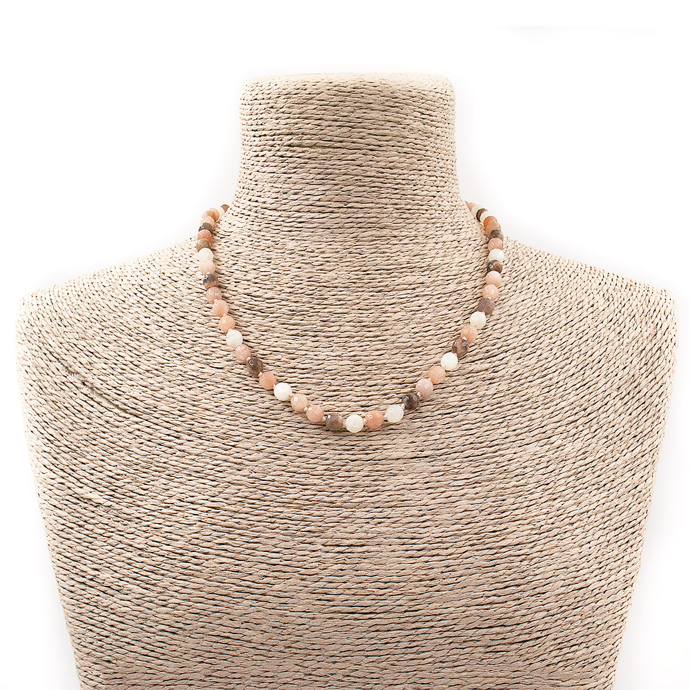 Бусы из солнечного камня с адуляром 6 мм грань люкс