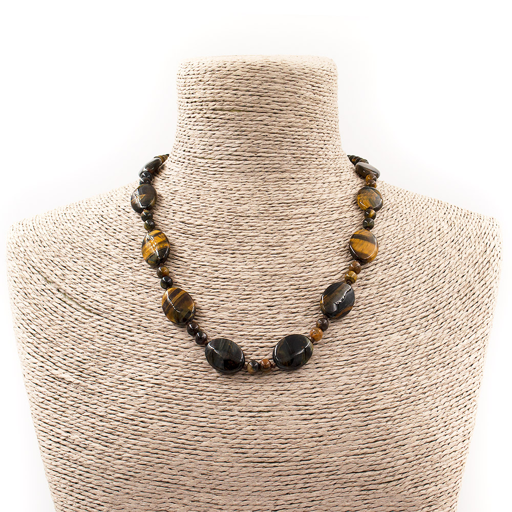 Фото товара бусы из тигрового и соколиного глаза таблетка 18*13 мм