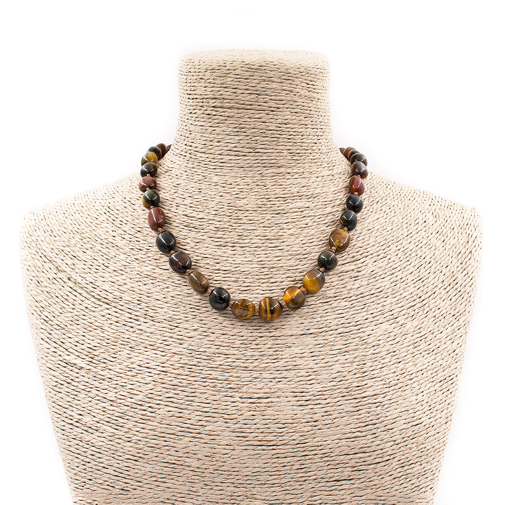 Фото товара бусы из тигрового, бычьего и соколиного глаза галтовка округлая 12*10 мм