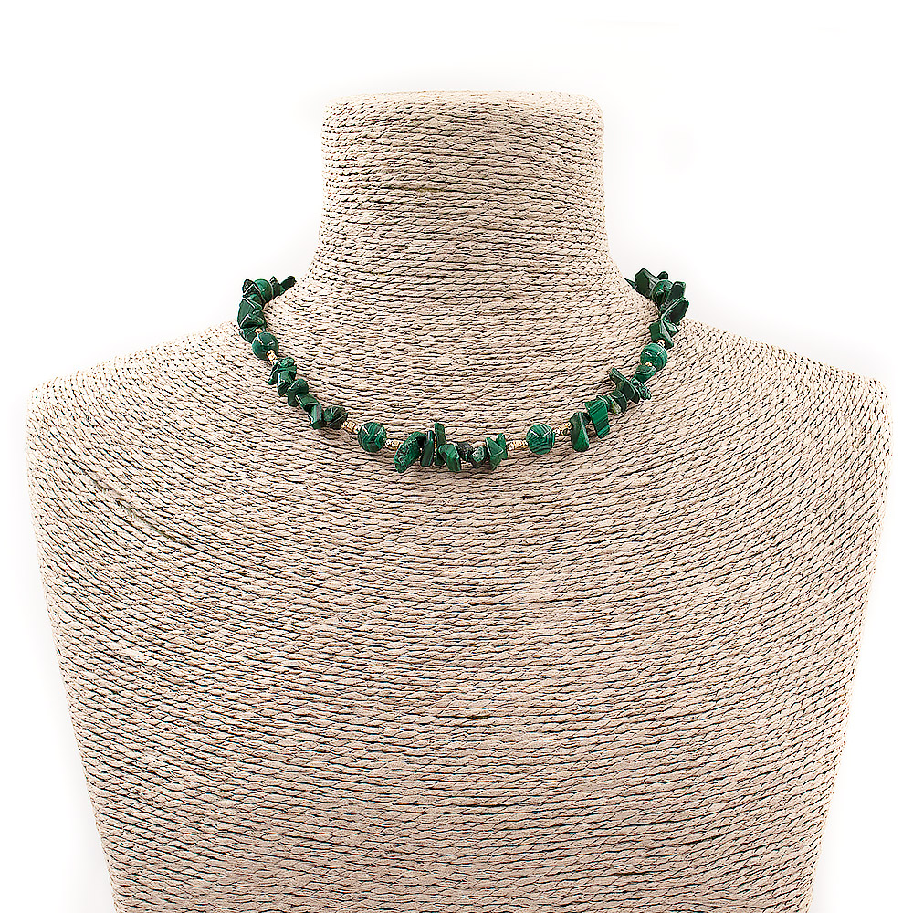 Бусы-чокер из малахита шар с крошкой и вставками из гематита цвет золото