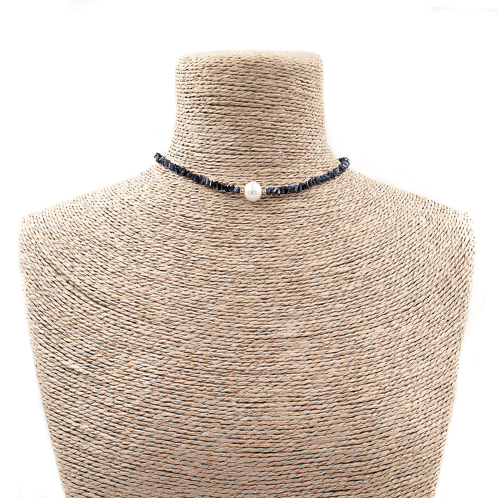 Бусы-чокер из циркона "Елочка" 4*3 мм цвет антрацит алмазная грань с майоркой