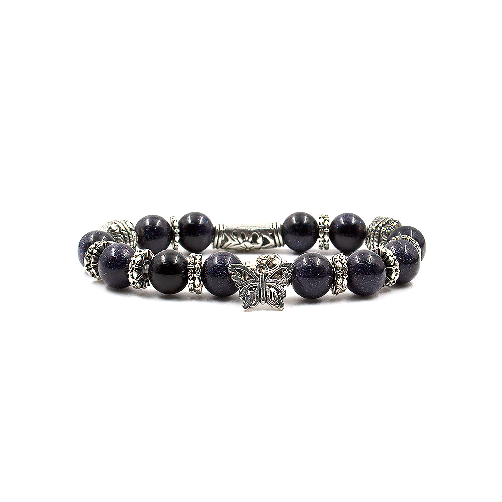 Браслет из авантюрина синтетического синего "Пандора" шар 10 мм