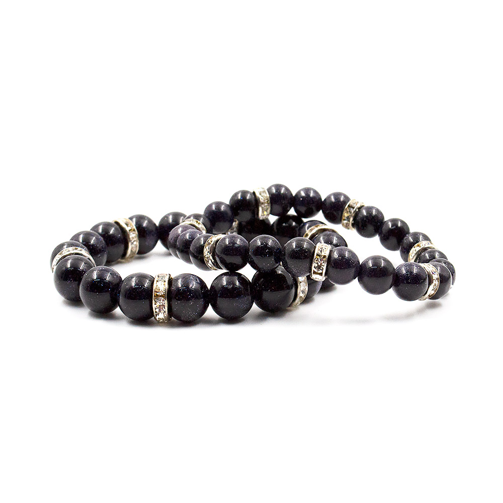 Фото товара браслет из авантюрина синтетического синего со стразами шар