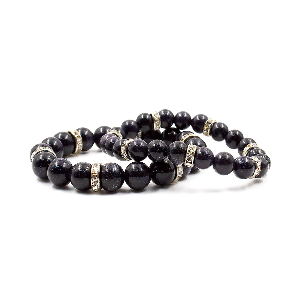 Браслет из авантюрина синтетического синего со стразами шар