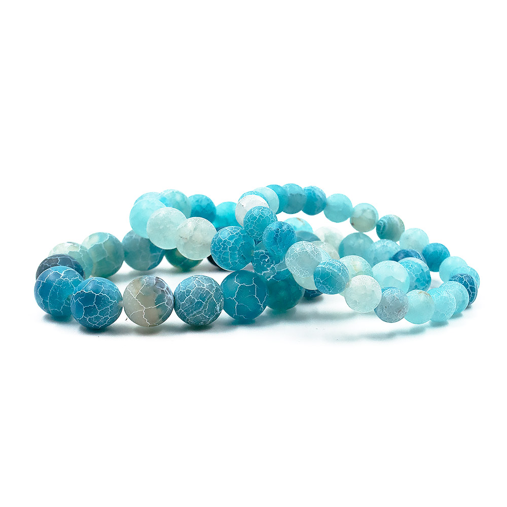 Браслет из агата кракле голубой матовый шар